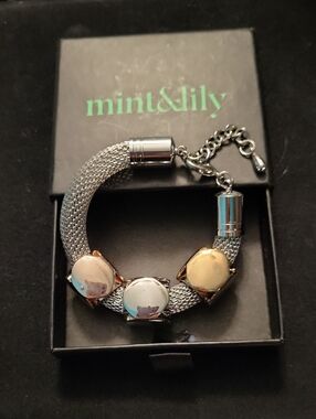Mint & Lily Two-Tone Mesh Bracelet W/Gold Accent Discs - Silver BRAND NEW IN BOX